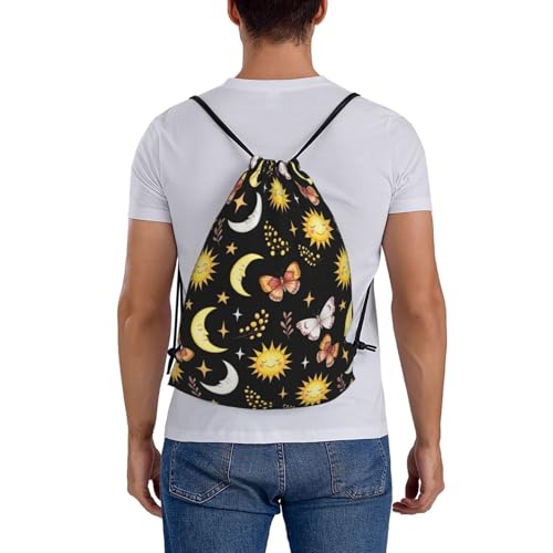 Drawstring Sackpack Goth Butterfly Moth Sun Moon, Water Resistant Gym Sack for Outdoor Camping and Beach - color: Pattern (361)