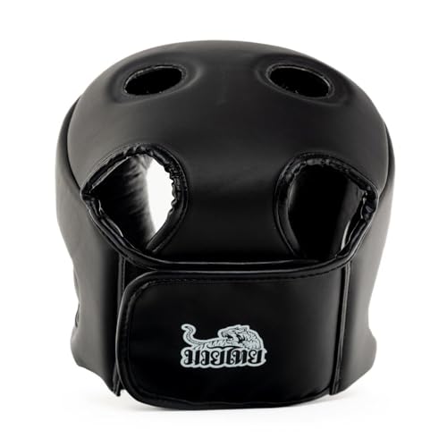YOKKAO Premium Head Guard | Handmade Genuine Leather Headgear | Ideal for Muay Thai, Boxing, Kickboxing Sparring, Hard Training & Professional Competitions - color: Black Competition, size: Large