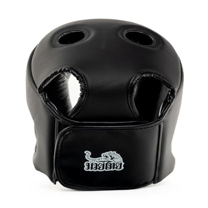 YOKKAO Premium Head Guard | Handmade Genuine Leather Headgear | Ideal for Muay Thai, Boxing, Kickboxing Sparring, Hard Training & Professional Competitions - color: Black Competition, size: Large