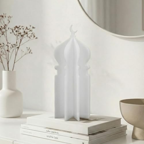 iwa concept Islamic Minaret Table Decor Statue, 3D Acrylic Mosque Sculpture, Modern Minimalist Interlocking Statue for Ramadan, Eid and Muslim Home - color: Frosted, size: 3.1" x 7.8"