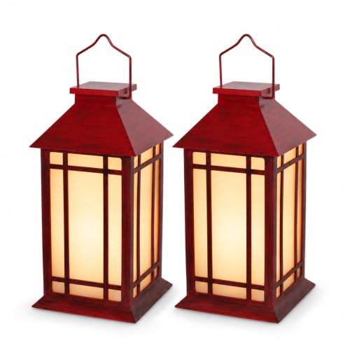 Bdor 13 Inch Christmas Outdoor Decorative Lanterns with Candle Timer 2 Pack - color: Red-2