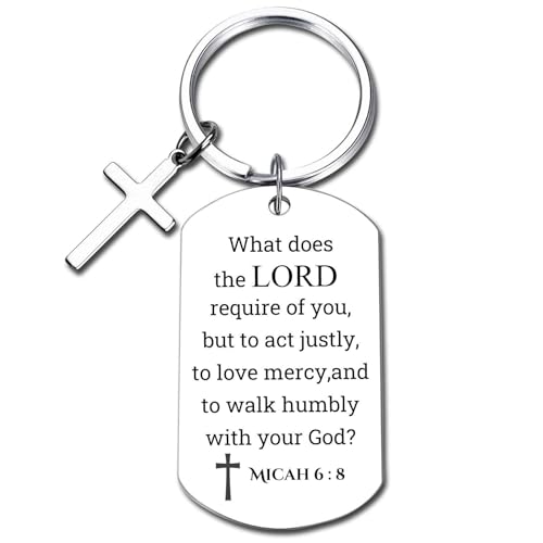 GiftYou Inspirational Scripture Metal Key Chains with Cross Pendant - Bible Verse Keychain Religious Gift for Christian - color: Micah 6:8