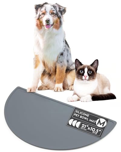 Waterproof Silicone Dog Food Mat – Medium Size Non-Slip Pet Bowl Mat, Raised Edge Design, Easy-to-Clean Pet Food Placemat for Dog & Cat Bowls, 21" Across x 10.5" Deep - Charcoal - color: Charcoal, size: Medium