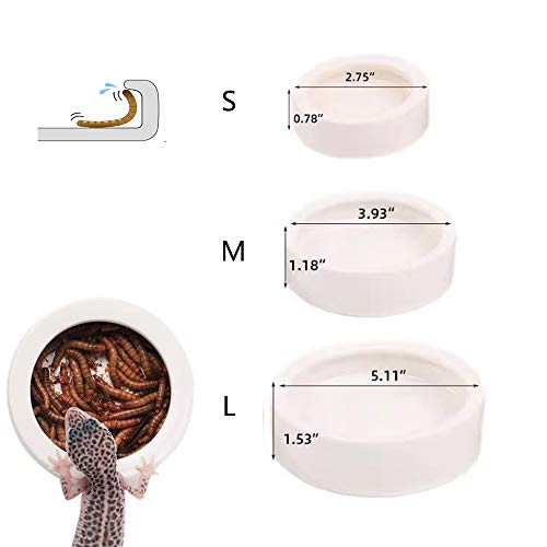 Reptile Food Water Bowl, 2 pcs Ceramics Worm Dish ,Anti-Escape Reptile Water Feeder ,Mealworm Bowl for Lizard Gecko Bearded Dragon, (S,M,L) (Large) - size: Large