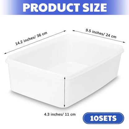 Suzile 10 Pcs Plastic Tub with Lids 14.17 x 9.45 x 4.33 Inch Commercial Tote Box Deep Restaurant Containers with Lids Fish Food Service Bus Tubs for Meat Storage Washing Dishes Art Supplies Toy(White) - color: white