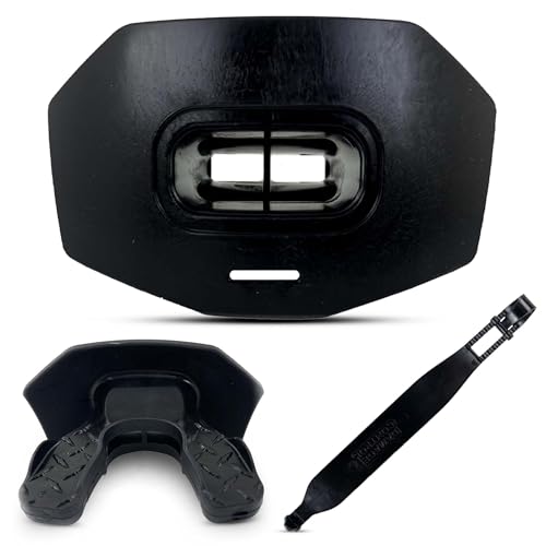 DAMAGE CONTROL Youth Football Mouth Guard – Breathable No Boil Mouthpiece, Protects Lips & Teeth, Works with Braces, Includes Helmet Strap – Sports Gear & Accessories (Black) - color: Black
