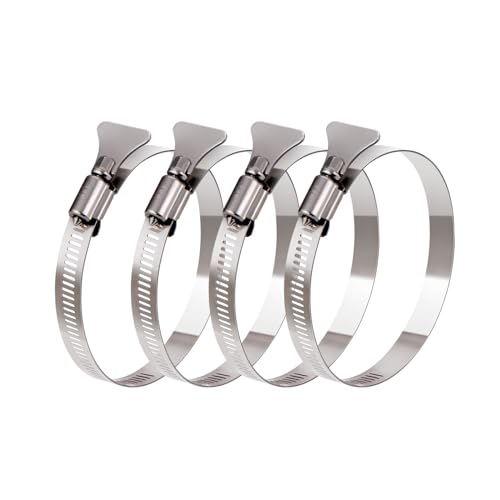 4 Pack 3 inch Hose Clamps, Adjustable 2 1/2"-3 1/2" OD, Handle Screw | 304 Stainless Steel, Easy Turn Thumb Screw Hose Clamps For Securing Hose, Dryer, Automotive and Mechanical Applications - size: 3" x 4Pcs