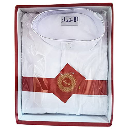 Traditional Dishdasha – Mens Saudi Style Thobe Classic - Full Length Long Sleeve Islamic Thobe - White - size: X-Large