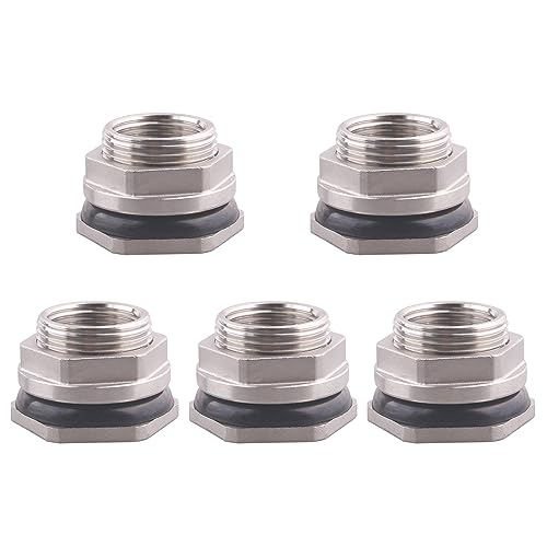 DERNORD 1" Female Bulkhead Water Tank Connector Stainless Steel Bulkhead Fittings Pack of 5 - size: 1 Inch, style: Pack of 5