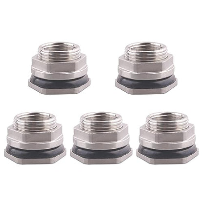 DERNORD 1" Female Bulkhead Water Tank Connector Stainless Steel Bulkhead Fittings Pack of 5 - size: 1 Inch, style: Pack of 5