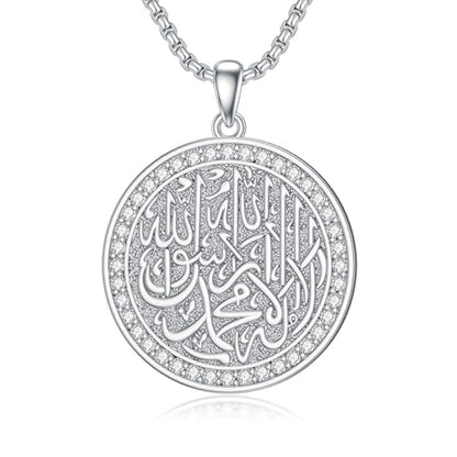 Islamic Pendant Necklace for Men Women Sterling Silver Allah Necklace Muslim Islam Pendant Jewelry Gift for Father Men Women - 22+2 In Stainless Steel Chain