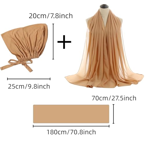Yeieeo Instant Chiffon Hijab with Undercap (Tube or Bandage Cap), Breathable, no sweat buildup,Solid Chiffon Head Wraps - color: Nude3