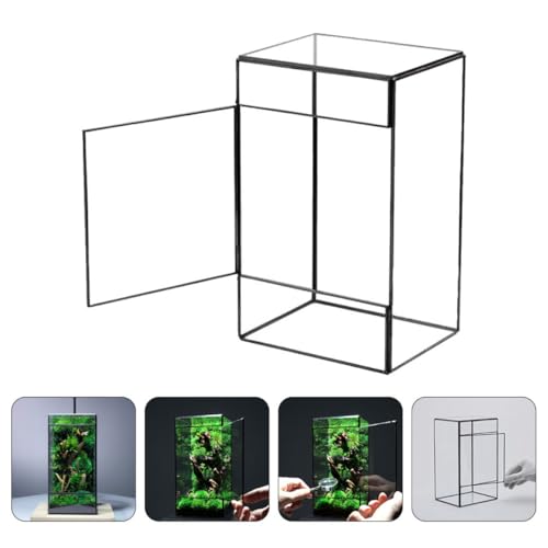 Glass Terrarium Moss Holder for Indoor Micro Landscape DIY, Small Geometric Handcrafted Glass Container with Black Tin Frame, Mini Ecological Plant Planter for Living Room Decor