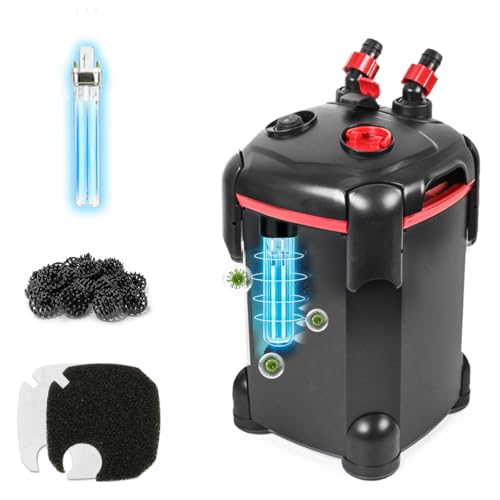 PONDFORSE Canister Filter, External Aquarium Filter Ultra-Quiet with Media | Adjustable Flow Rate, Multiple Filtration Approaches, Powerful Water Circulation Cleaning Machine for Fish Tanks and Aquarium - size: Medium