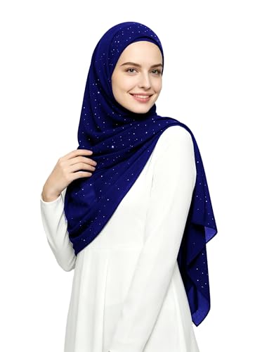 Lina & Lily Sparkle Shimmer Gold Glitter Women's Chiffon Hijab Head Scarf Shawl Wrap Lightweight - color: Royal Blue