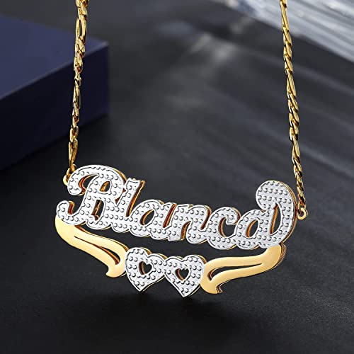 Custom Name Necklace Double Plated Name Necklace Personalized Name Plate Necklaces Name Necklaces for Women 18k Gold Plated Nameplate Pendant - color: Style 1544