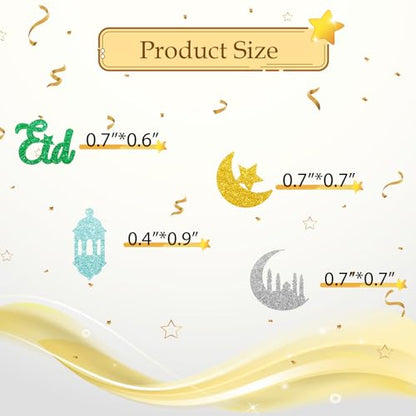 100pcs Eid Mubarak Confetti, Gold Glitter Ramadan Kareem Table Confetti for Muslim Islamic Party, Eid Paper Cut Outs, Holiday Festival Birthday Party Table Decoration - style: Eid-Green
