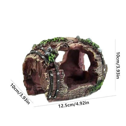 Aquarium DecorBroken Barrel Design Resin OrnamentResin Fish Aquarium Decorations | for Small Pets Shrimp Starfish Turtle Jellyfish Reptile Freshwater