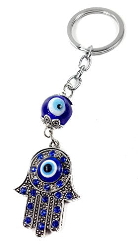 Nazareth Store Evil Eye Silver Hamsa Keychain Hand Fatima Protection Charm Key holder Good Luck Keychain - Amulet