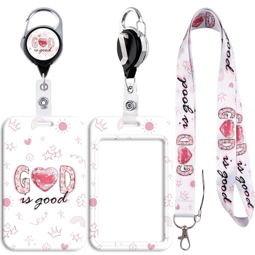 'God is Good ' Lanyard with ID Badge Holder Retractable Badge Clip Cute Lanyards for ID Badges Keychain for Key Card Women Girls School Teacher Nurse Work - color: God is Good '