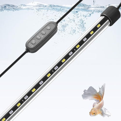 Dirvin LED Fish Tank Light with Timer, 24/7 Mode & 3 Color Aquarium Light | Submersible Adjustable Brightness, IP68 Waterproof, Sunrise-Daylight-Moonlight, Auto On/Off for fresh and salt water, 10W - size: 18.9in