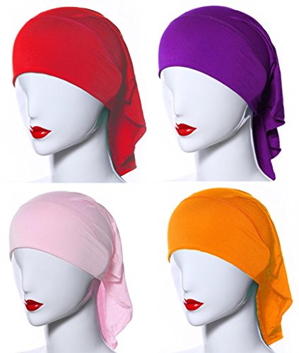 4 X Womens Muslim Mini Inner Hijab Caps Underscarf - color: O+pink+purple+red