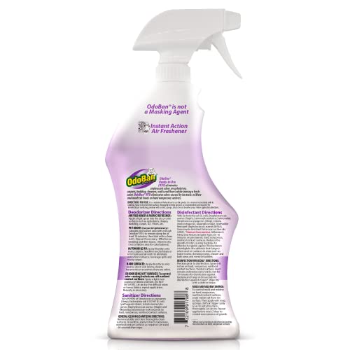 OdoBan Ready-to-Use Disinfectant and Harsh Aroma Eliminator, Cleaner and Fabric/Air Freshener, Set of 2, 14.6 Ounce 360-Degree Continuous Spray and 32 Ounce Trigger Spray, Lavender Scent - size: 23.3 Fl Oz (Pack of 2)