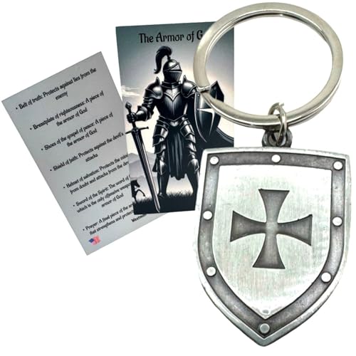 Westmon Works Armor of God Keychain Set Metal Key Ring with Holy Card