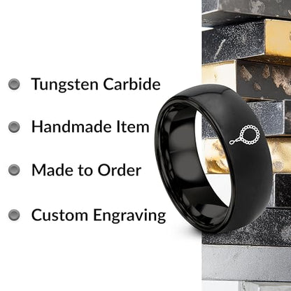 Tasbih Prayer Beads Ring - Gift for Muslim - Tungsten Carbide - Band - Black Yellow Gold Silver - Flat Dome Bevel - Men Women - Personalized Custom Engraving - 8mm - Anniversary Engagement Wedding - color: 02 - Black Tungsten