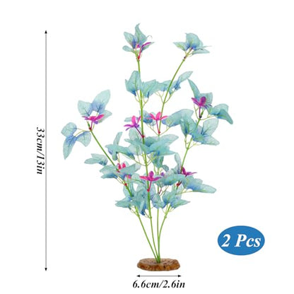 2Pcs Silk Aquarium Plants- 13" Cyan Silk Plants for Fish Tank, Goldfish Tall Fish Tank Decorations & Freshwater Betta Habitat- for Miniature Eco Enthusiasts