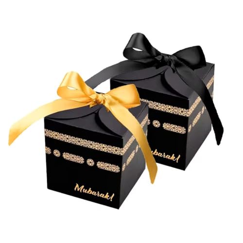 20pcs Black Gold Eid Moon Festival Candy Boxes Gift Packaging Eid Mubarak Gift Boxes for Muslim Party Decoration