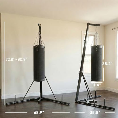 Soozier Punching Bag with Stand for Adults, 72.8"-90.9" Height Adjustable Freestanding Boxing Stand with Canvas Sandbag, Stable Triangular Base and 1" Weight Plate Storage for Home Gym MMA - color: Black