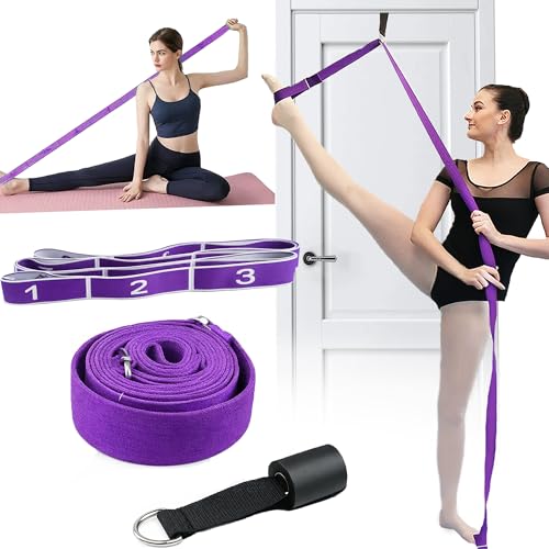 Danzcue Ballet Stretch Strap Set – Professional Dance Flexibility Trainer with Door Anchor, Extra Long Non-Slip Stretching Bands for Ballet, Jazz, Contemporary & Gymnastics - color: Purple+Purple