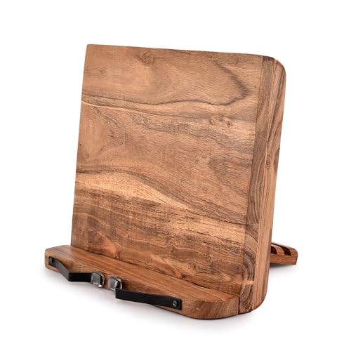 NIRMAN Acacia Wood Book Stand Adjustable Angle Reading Book Holder for Textbook, Receipe, Music Books, Tablet for Home Office Kitchen Lightweight Bookstand (11" x 9" x 1.5")