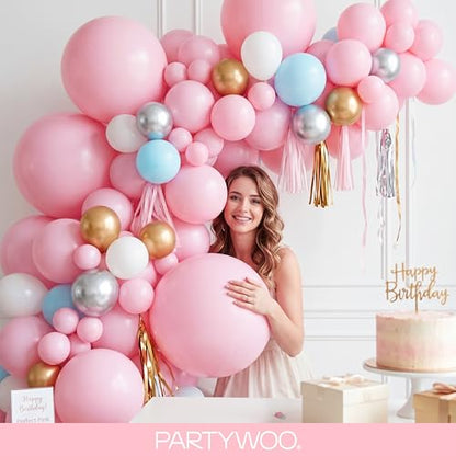PartyWoo 베이비 핑크 풍선 128피스 다양한 사이즈 45.7cm(18인치), 30.5cm(12인치), 25.4cm(10인치), 12.7cm(5인치) 파스텔 페일 라이트 핑크 풍선 아치 키트 화환 베이비 샤워 성별 공개 생일 공주 파티 장식 핑크-Q05 - color: 핑크-q05