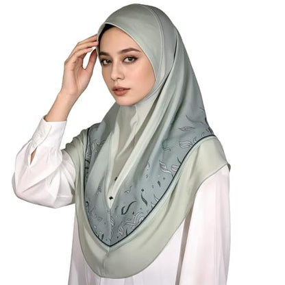 Ready To Wear Instant Hijab For Women Chiffon Hijabs Islamic Abaya Turban Muslim Slip-On Khimar Floral Hijab Scarf - color: 8# Green