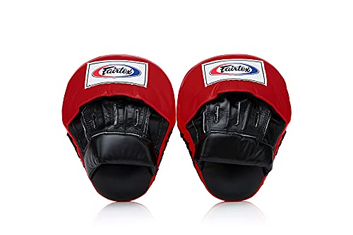 Fairtex FMV9 Contoured Focus Mitts |Striking Accuracy & Protection for Boxing, Muay Thai, Kickboxing |Ergonomic Design, Soft Padding, Secure Fit Leather - color: Black/Red