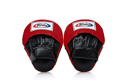 Fairtex FMV9 Contoured Focus Mitts |Striking Accuracy & Protection for Boxing, Muay Thai, Kickboxing |Ergonomic Design, Soft Padding, Secure Fit Leather - color: Black/Red