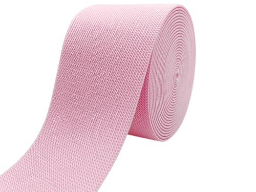Pink Knit Elastic Band 3 inch 5 Yards Double-Side Twill Woven Elastic Heavy Stretch Elastic Spool for Sewing Pants Waistband, Wigs, Skirts, Craft DIY Projects - color: Pink