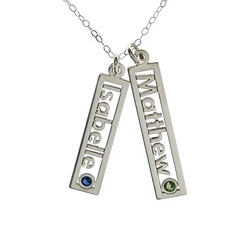 AJ's Collection Personalized Rectangle Double Open Name Sterling Silver Necklace With Birthstone Setting, Customize a Name Charm, Sterling Silver Cable Chain, Gift For All, Makes Great Birthday Gift - style: 18" Cable Chain