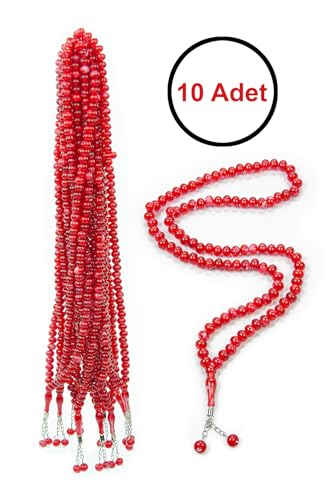 ihvan online, Tasbih Prayer Beads 99, Pack of 10, Muslim Prayer Bead, Islamic Rosary Bead, Dhikr, Tasbeeh Bulk, Misbaha, Masbaha, Tespih, Islamic Gift for Ramadan & Mawlid & Hajj Umrah - color: Red