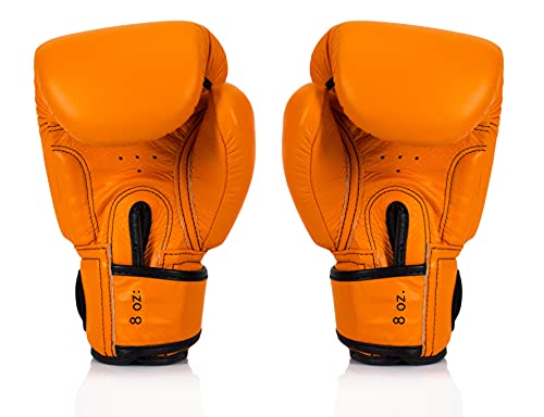 Fairtex BGV16 Leather Compact Muay Thai Boxing Gloves - color: Orange, size: 14 oz
