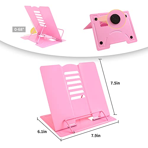 Camelmother Metal Book Stand Adjustable Book Holder for Reading | Portable & Sturdy For Textbooks Cookbooks Sheet Music Papers Study - color: Full Pink