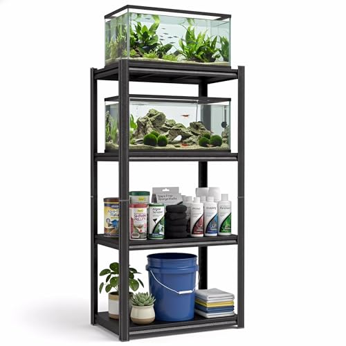 Aquarium Stand 1600 LBS 4 Tier Fish Tank Stand Adjustable Storage Shelf | Heavy duty metal shelving with 4 tiers for turtle tanks, reptile terrariums and pet supplies storage organization - size: 4-TIER 44"H×13.8"W×11.8"D