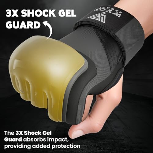 WYOX Gel Boxing Hand Wraps & Curved Focus Mitts Bundle for Men & Women Adults – 80cm Wrist Straps, Padded Knuckle Support, Neoprene Inner Glove Gel Padding, MMA Muay Thai Kickboxing Training Pads