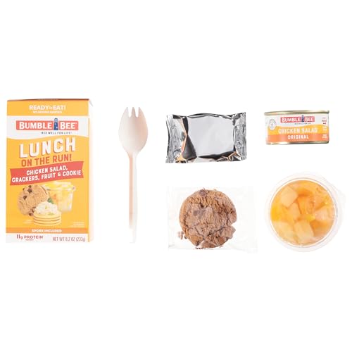 Bumble Bee Lunch On The Run Chicken Salad with Crackers Kit, 8.2 oz (Pack of 4) - Ready to Eat, Includes Crackers, Cookie & Mixed Fruit - Shelf Stable & Convenient Source of Protein, Easy Open Can - size: 8.2 oz (Pack of 4)