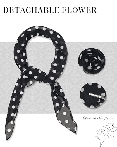 Chiffon Scarf for Women, Removable Flower Neck Scarf Light Soft Fashion Rose Scarves Versatile Headband or Hair Band - color: Polka Dot Black and White