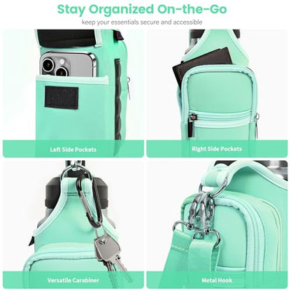 icolor Magnetic Gym Bag Water Bottle Carrier Holder with Phone Pockets & Shoulder Strap,Gym Magnetic Bag 5 Built-in Magnets Gym Accessories Organizer Sling Bottle Bag Pouch Sleeve - color: Green