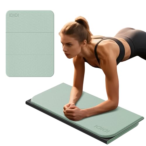 Foldable Exercise Pad Extra Thick 1.2" x 14" x 24" | POE Non-Toxic Multi-Functional Knee & Elbow Cushion for Push Up, Yoga, Pilates, Home & Gym Use for Adults & Kids - color: Green+Black