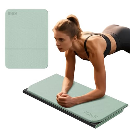 Foldable Exercise Pad Extra Thick 1.2" x 14" x 24" | POE Non-Toxic Multi-Functional Knee & Elbow Cushion for Push Up, Yoga, Pilates, Home & Gym Use for Adults & Kids - color: Green+Black